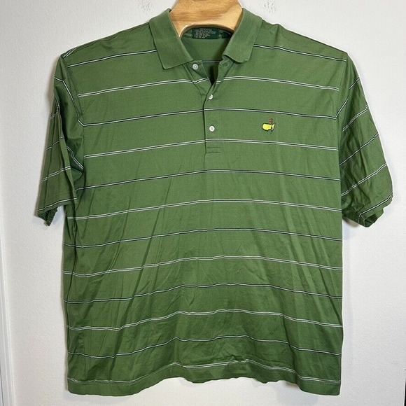 Masters Amen Corner Polo Shirt Men XXL Green Striped Short Sleeve Pima Cotton - Picture 1 of 5
